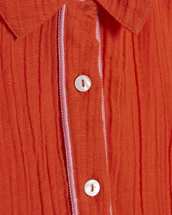 Orange Cotton Tie Back Beach Shirt