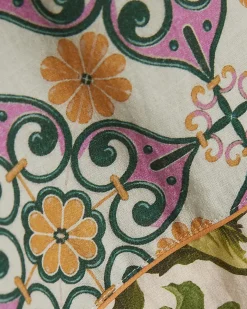 Orange Cotton Tile Print Cutwork Mini Dress