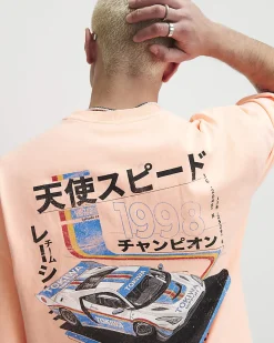 Orange Cotton Washed Japanese Car T-Shirt