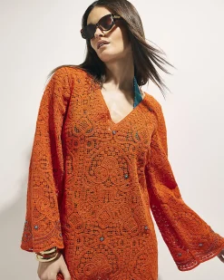 Orange Crochet Embellished Mini Beach Tunic
