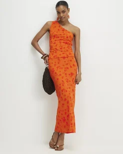 Orange Devore Maxi Skirt