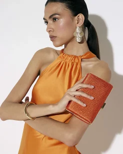 Orange Embellished Hard Clutch Bag