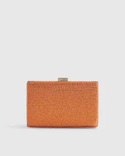 Orange Embellished Hard Clutch Bag