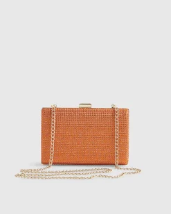 Orange Embellished Hard Clutch Bag