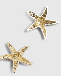 Orange Enamel Starfish Stud Earrings