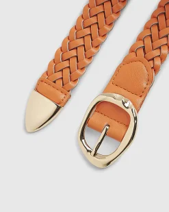 Orange Faux Leather Braided Belt