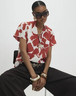 Orange Floral Print Blouse