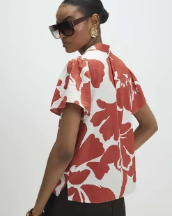 Orange Floral Print Blouse