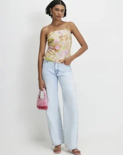 Orange Floral Sequin Bandeau Top