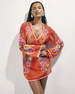 Orange Floral Tunic Beach Dress