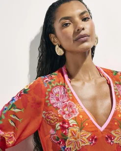 Orange Floral Tunic Beach Dress