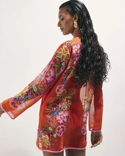 Orange Floral Tunic Beach Dress