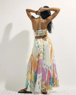 Orange Halter Neck Pleated Maxi Dress
