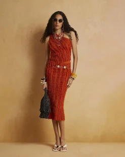Orange Knitted Asymmetric Fringe Top
