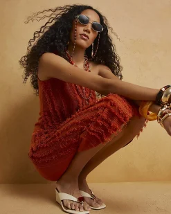 Orange Knitted Asymmetric Fringe Top