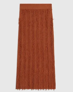 Orange Knitted Fringe Midi Skirt