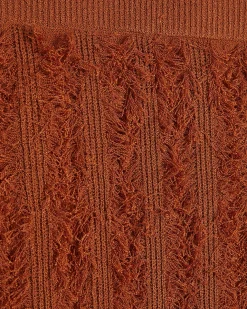 Orange Knitted Fringe Midi Skirt