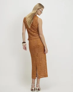 Orange Lace Midi Skirt