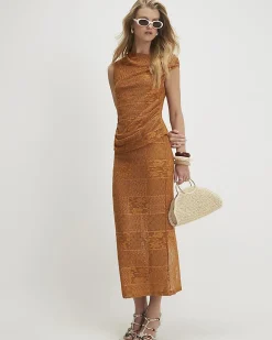 Orange Lace Sleeveless Off Shoulder Top
