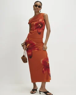 Orange Mesh Floral Print Top