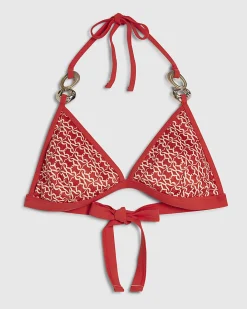 Orange Monogram Print Triangle Bikini Top