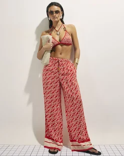 Orange Monogram Print Wide Leg Beach Trousers