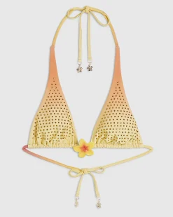 Orange Ombre Floral Embellished Bikini Top