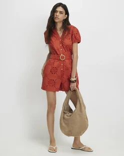 Orange Poplin Broderie Cutwork Playsuit