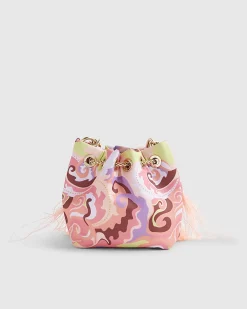 Orange Printed Gem Handle Bag