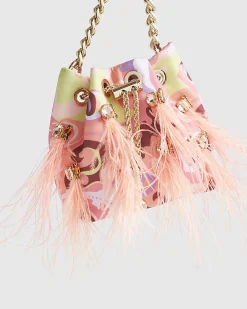 Orange Printed Gem Handle Bag