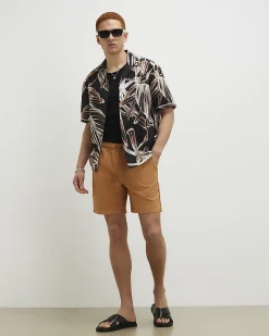Orange Regular Fit Cross Hatch Shorts