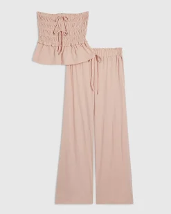 Orange Ruched Bandeau Lounge Set