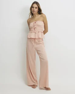 Orange Ruched Bandeau Lounge Set