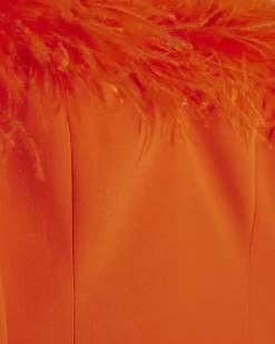 Orange Satin Bardot Feather Trim Corset Top