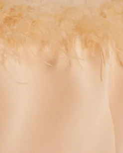 Orange Satin Bardot Feather Trim Corset Top