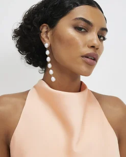 Orange Satin Cowl Halter Neck Feather Top