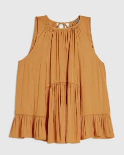Orange Satin Sleeveless Top
