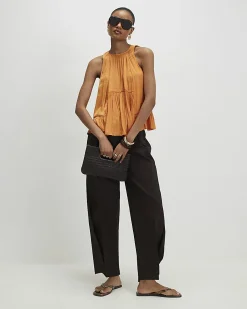Orange Satin Sleeveless Top