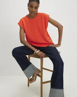 Orange Short Sleeve Button Top