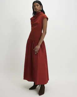 Orange Short Sleeve Hybrid Drape Maxi Dress