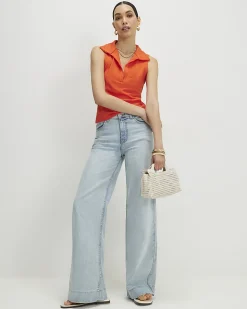 Orange Sleeveless Polo Top