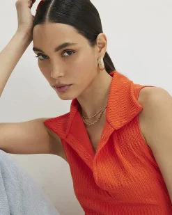 Orange Sleeveless Polo Top
