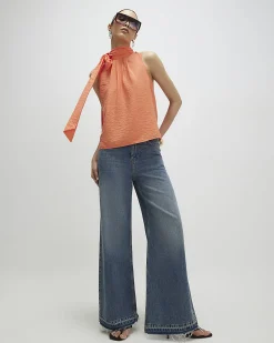 Orange Sleeveless Pussybow Blouse