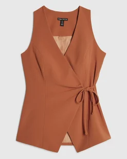Orange Sleeveless Tie Front Top