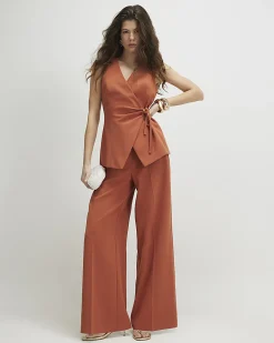 Orange Sleeveless Tie Front Top