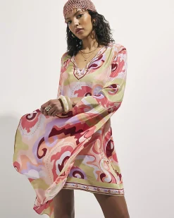 Orange Swirl Plunge Mini Tunic Dress