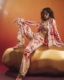 Orange Swirl Print Beach Trousers
