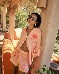 Orange Textured Beach Shorts