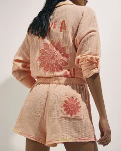 Orange Textured Beach Shorts