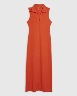 Orange Textured Sleeveless Polo Maxi Dress